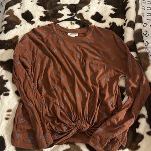 Brown Top with Blue Accents